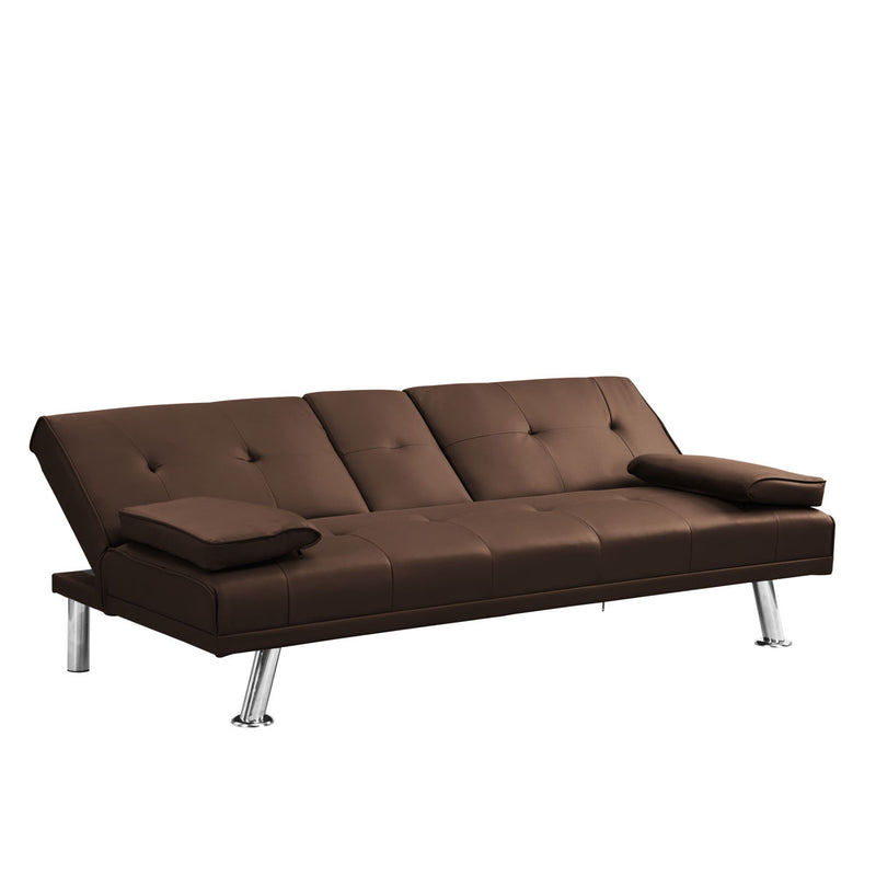 Futon Sofa Bed With Armrest Two Holders Wood Frame, Stainless Leg