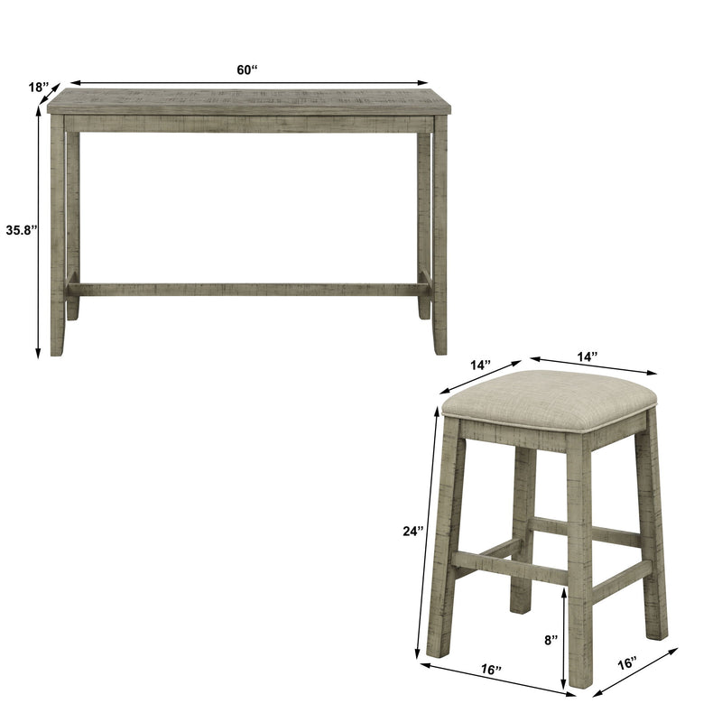 Topmax - 4 Pieces Counter Height Table With Fabric Padded Stools, Rustic Bar Dining Set With Socket