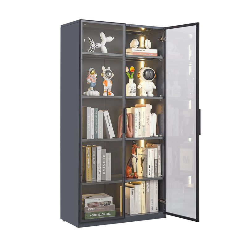 Best Selling New Design Double Door Metal Glass Display Storage Cabinet With Light Strip For Living Room