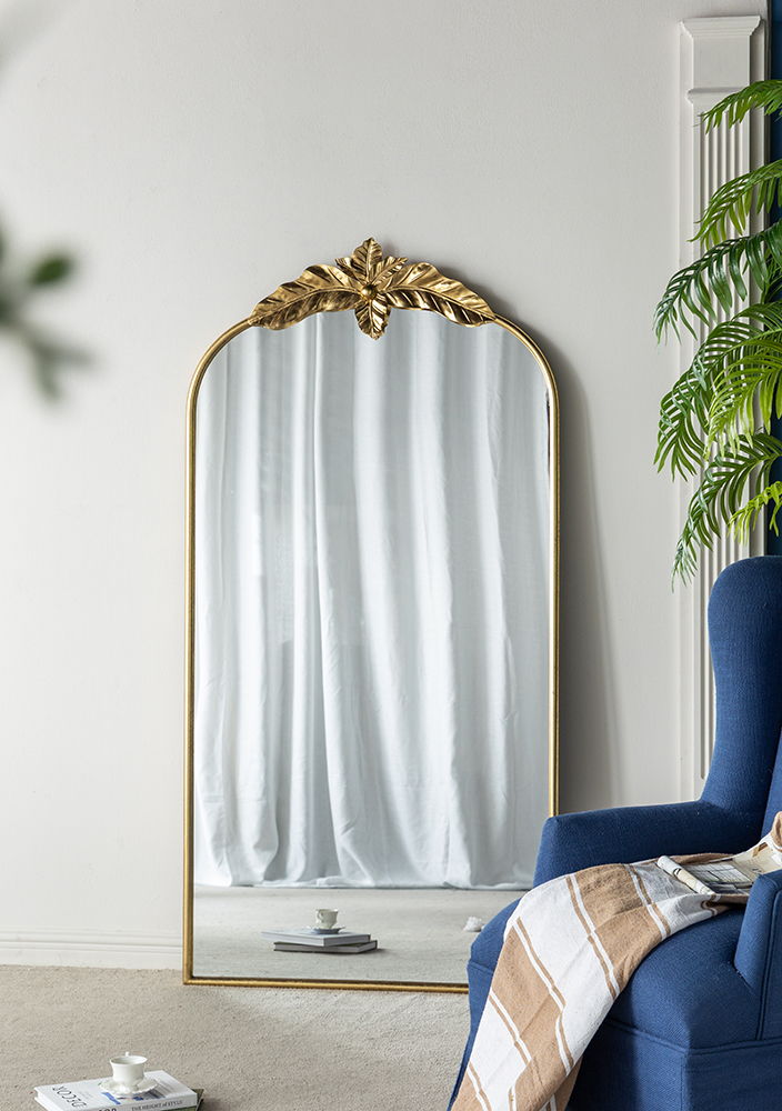 Full Length Mirror, Arched Mirror Hanging Or Leaning Against Wall, Large Mirror For Living Room - Gold