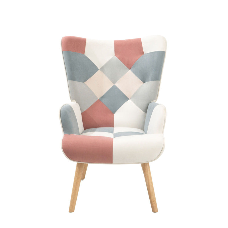 Accent Chair With Ottoman, Living Room Chair And Ottoman Set, Comfy Side Armchair For Bedroom, Creative Splicing Cloth Surface