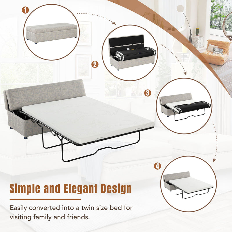 Folding Ottoman Sleeper Bed With Mattress Convertible Guest Bed