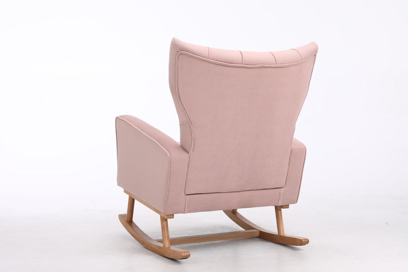 Mid-Century Modern Velvet Upholstered Rocking Chair Padded Seat For Living Room Bedroom