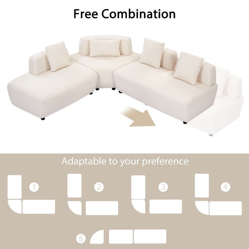 Contemporary 3 Piece Sectional Sofa Free Convertible Sofa With Four Removable Pillows For Living Room