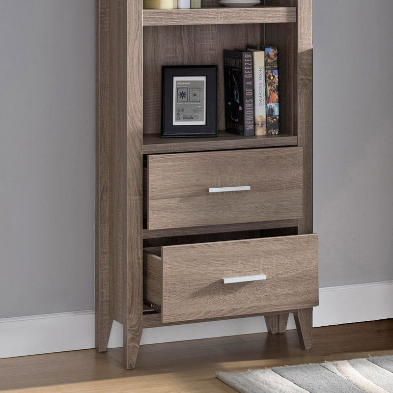 Media Pier, Display Cabinet With Four Open Shelves And Two Bottom Drawers