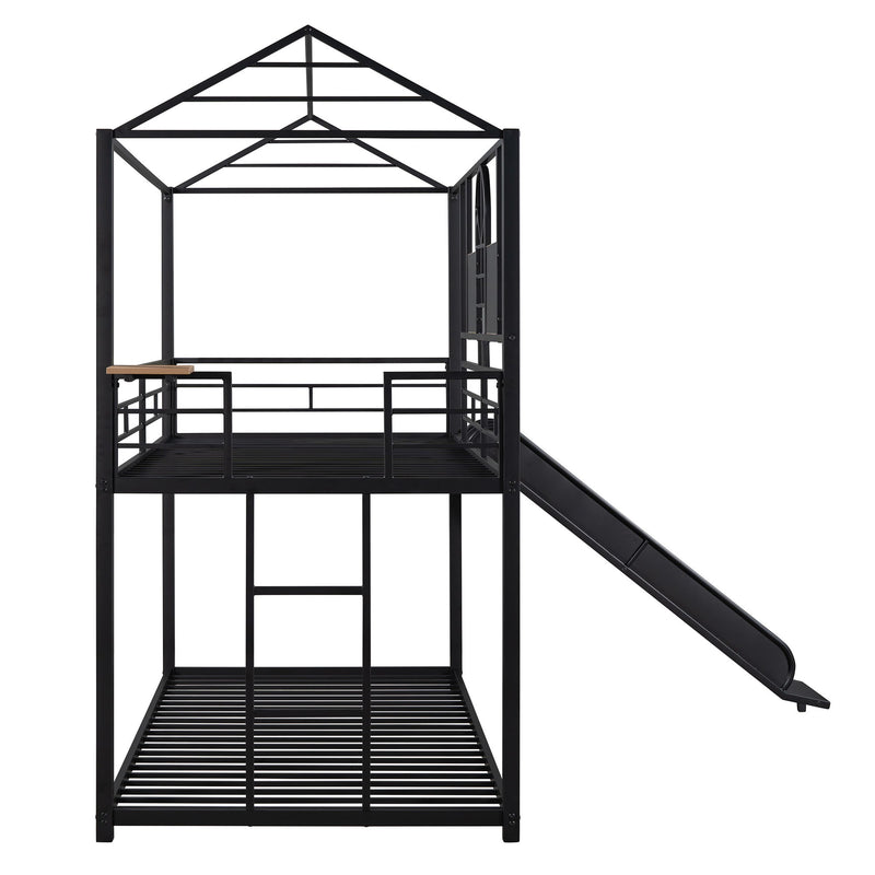 Twin Over Twin Metal Bunk Bed, Metal Housebed With Slide, Three Colors Available