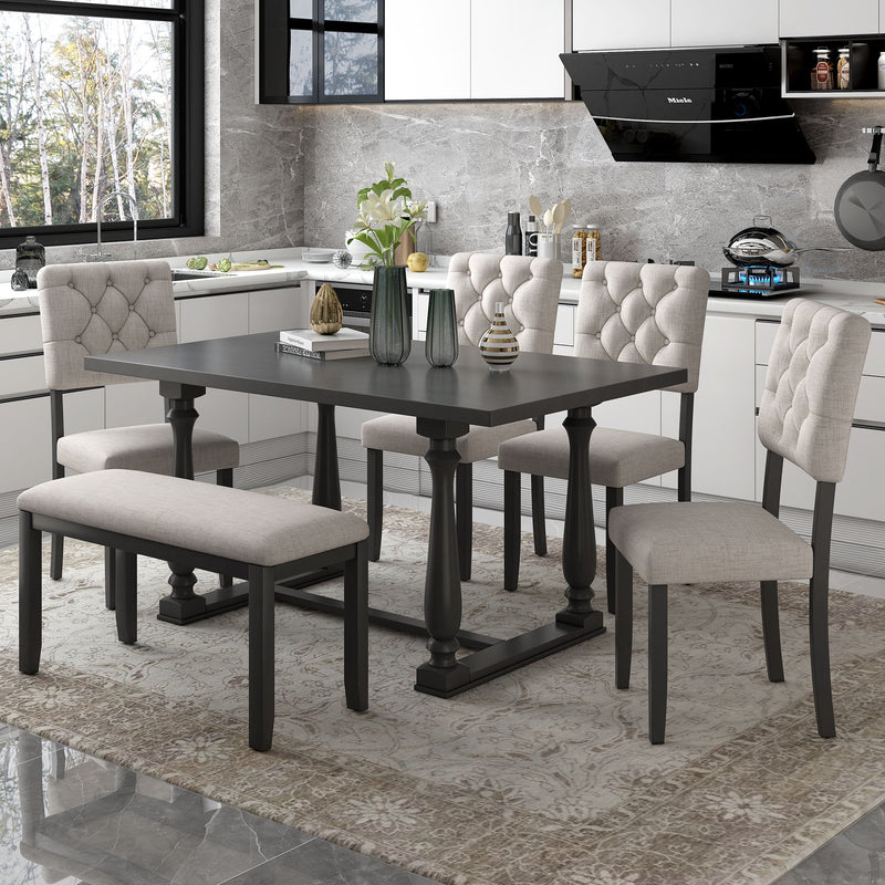 6 Piece Dining Table And Chair Set With Special-Shaped Legs And Foam-Covered Seat Backs&Cushions For Dining Room