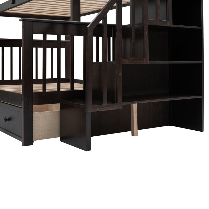 Stairway Twin-Over-Full Bunk Bed with Drawer, Storage and Guard Rail for Bedroom, Dorm, for Adults, Espresso color( old sku: LP000219AAP )