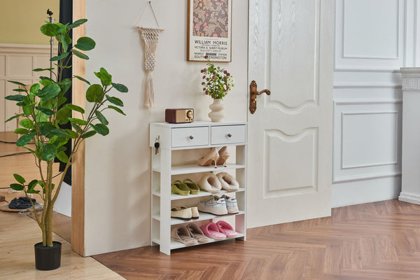 Storage Rack Storage Organiser In The Entryway Economical Home Shoe Rack Multi-Layer Shoe Cabinet, Bring 2 Drawers, Very Suitable For Entrance Hallway - White