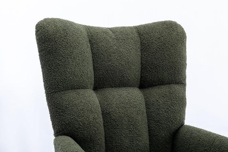 30.3" Rocking Chair With Pocket, Soft Teddy Fabric Rocking Chair For Nursery, Comfy Wingback Glider Rocker With Safe Solid Wood Base For Living Room Bedroom Balcony - Dark Green