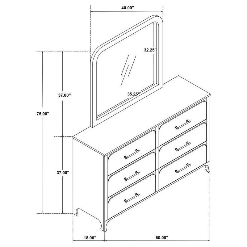 Anastasia - 6-Drawer Bedroom Dresser With Mirror - Pearl White