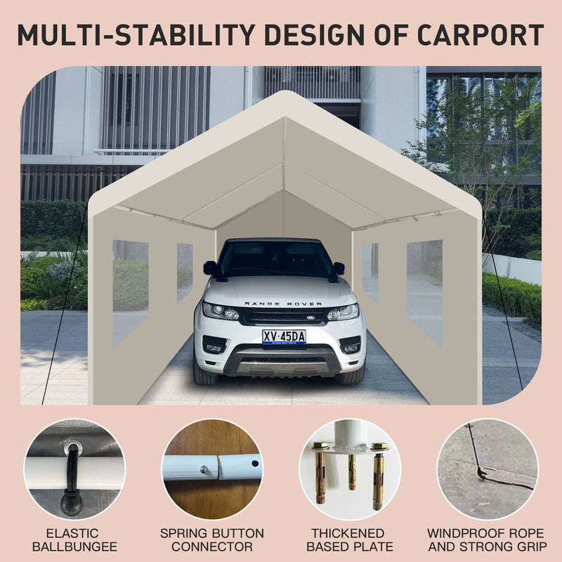 Carport, 10x20 Heavy Duty Portable Carport Garage Tent For Outdoor Storage Shelter