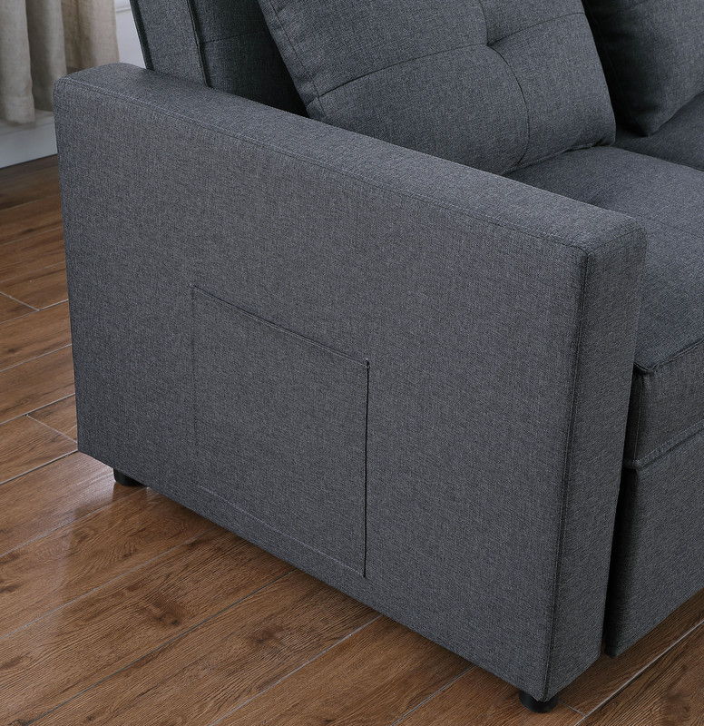 Zoey - Linen Convertible Sleeper Loveseat With Side Pocket