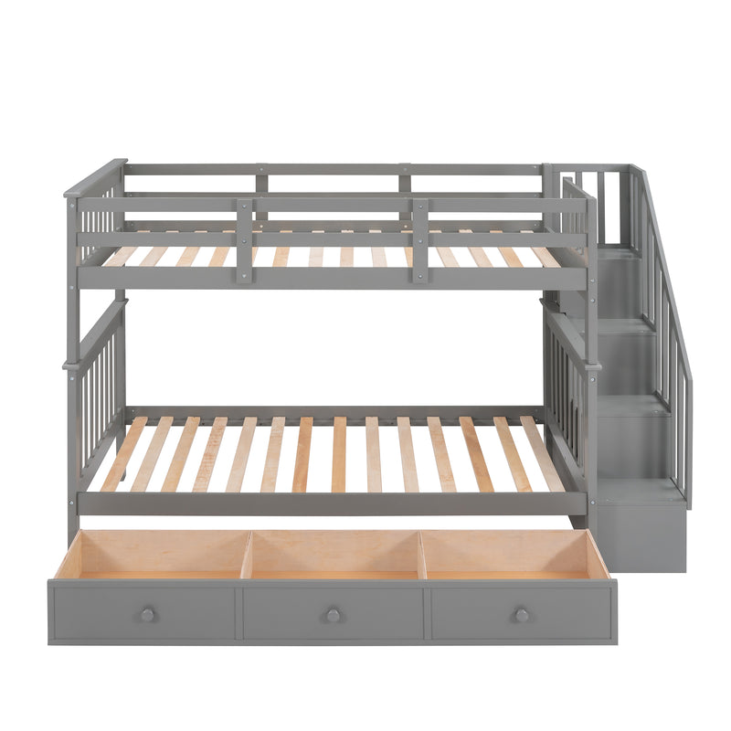 Stairway Twin-Over-Twin Bunk Bed with Three Drawers for Bedroom, Dorm - Gray(Old SKU: LP000309AAE)