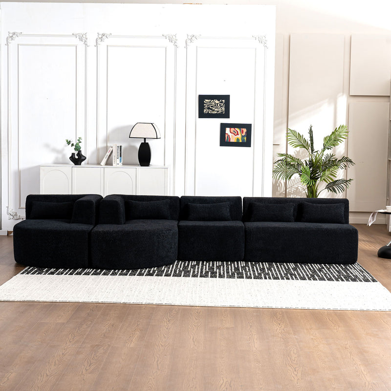 Upholstered Sofa Free Combined Sofa Couch With Two Chaise Lounge And Five Back Pillows For Living Room - Black