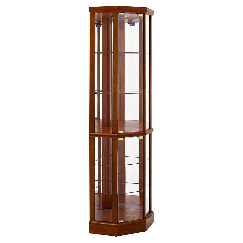 6 Shelf Lighted Corner Curio Cabinet With Adjustable Tempered Glass Shelves And Mirror Back (E26 Light Bulb Not Included)