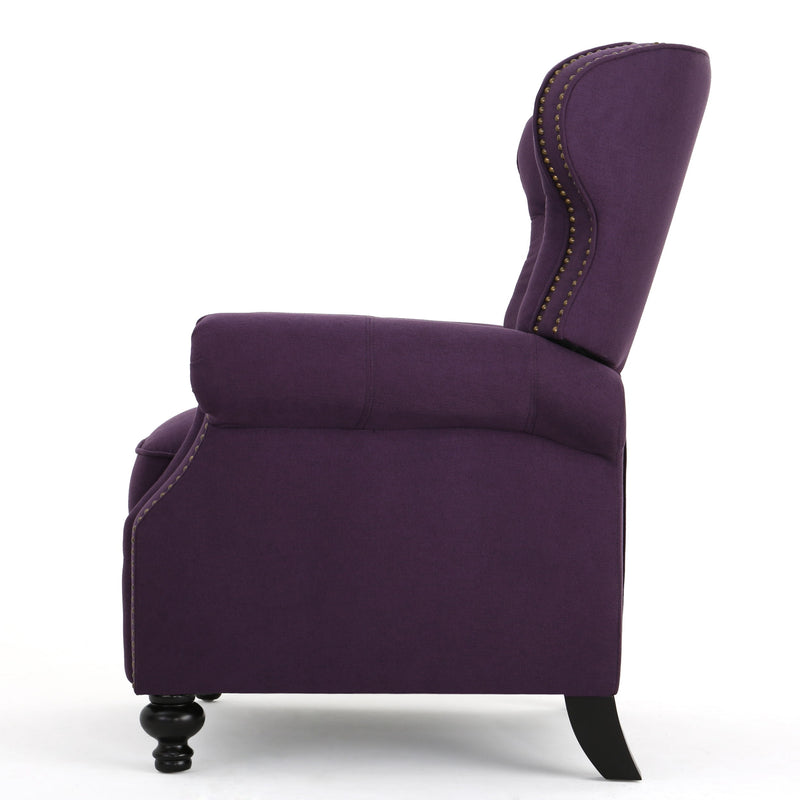 Accented Push Back Recliner Chair With Rolled Arms, Enjoy Cocooning Comfort - Plum