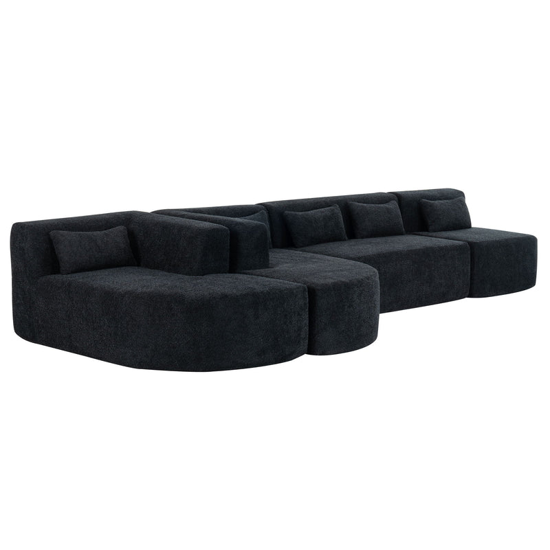 Upholstered Sofa Free Combined Sofa Couch With Two Chaise Lounge And Five Back Pillows For Living Room - Black