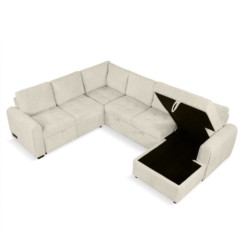 U-Shaped Sofa Sectional Sofa Pull-Out Sofa Bed With A Storage Chaise Lounge, Charging Devices For Living Room - Beige