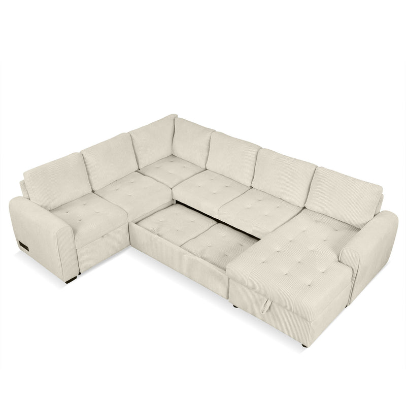 U-Shaped Sofa Sectional Sofa Pull-Out Sofa Bed With A Storage Chaise Lounge, Charging Devices For Living Room - Beige