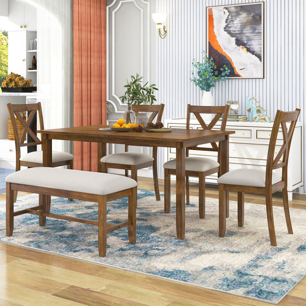 Kitchen Dining Table Set Wooden Rectangular Dining Table, 4 Chairs And Bench Family Furniture