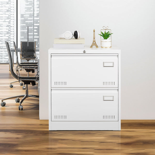 Filing Cabinet Lateral File Cabinet With Lock, 2 Drawer, For Legal / Letter / A4 / F4 Home Office - White