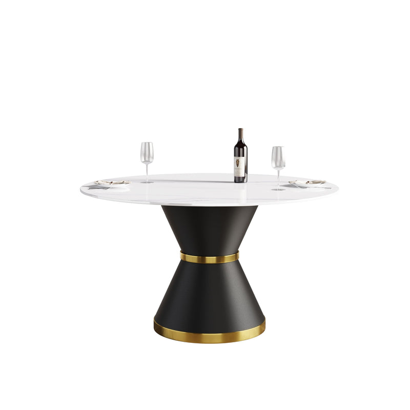 Modern Artificial Stone Round Carbon Steel Base Dining Table, Can Accommodate 6 People