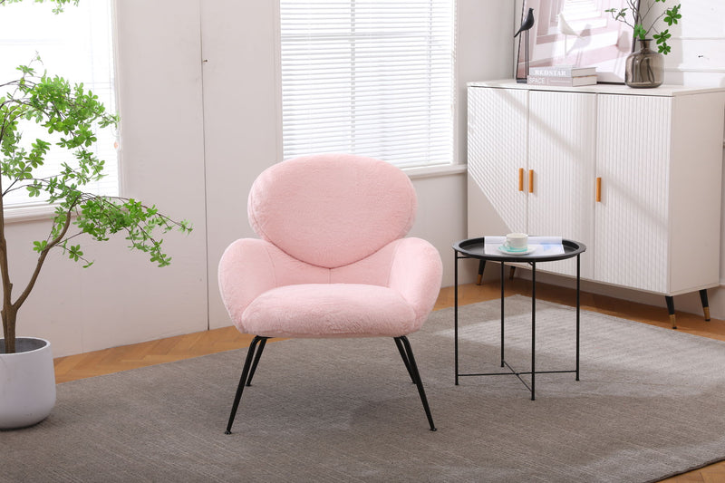 Modern Sherpa Chairs Accent Armchairs For Living Dining Room, Upholstered Chairs With Metal Legs, Comfy And Soft Chairs For Bedroom, Cute Vanity Chairs