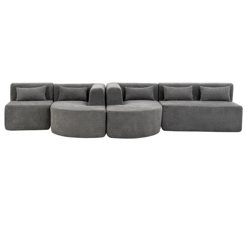 Upholstered Sofa Free Combined Sofa Couch With Two Chaise Lounge And Five Back Pillows For Living Room - Light Gray