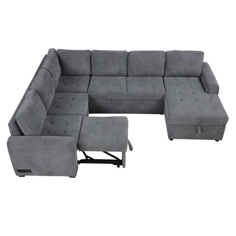 U-Shaped Sofa Sectional Sofa Pull-Out Sofa Bed With A Storage Chaise Lounge, Charging Devices For Living Room - Gray