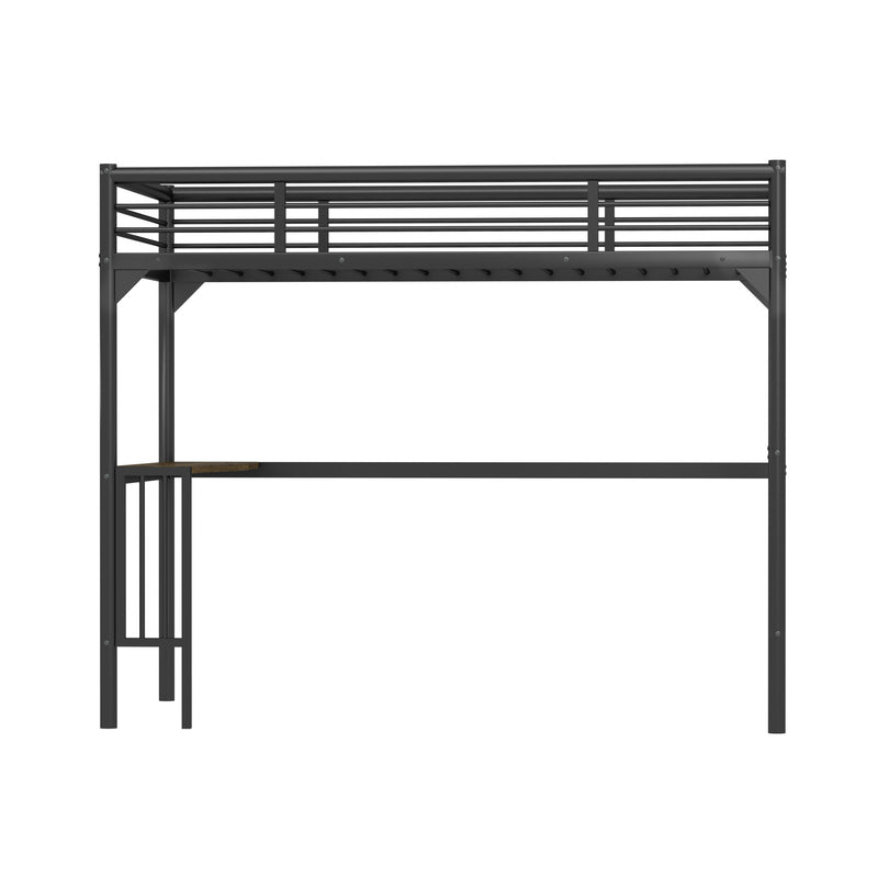 Twin Metal Loft Bed with Desk, Ladder and Guardrails,bookdesk under bed , Black