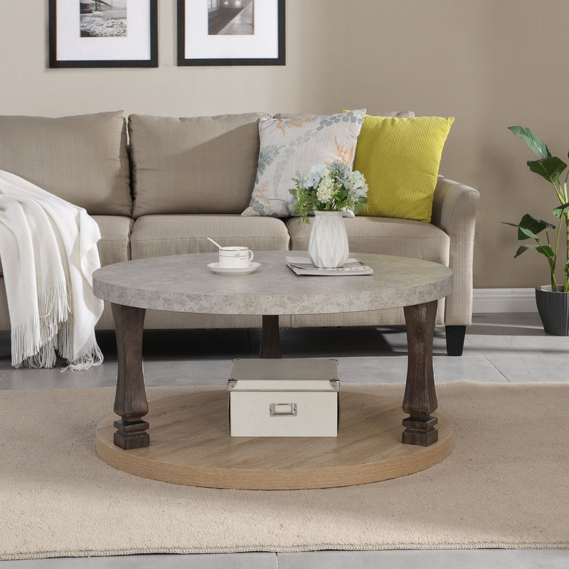 Mid-Century 2 Tier Round Coffee Table With Storage Shelf - Gray