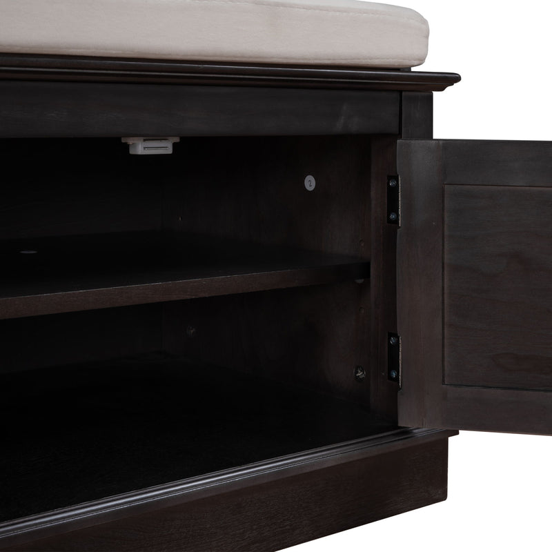 Storage Bench With 4 Doors And Adjustable Shelves, Shoe Bench With Removable Cushion For Living Room, Entryway