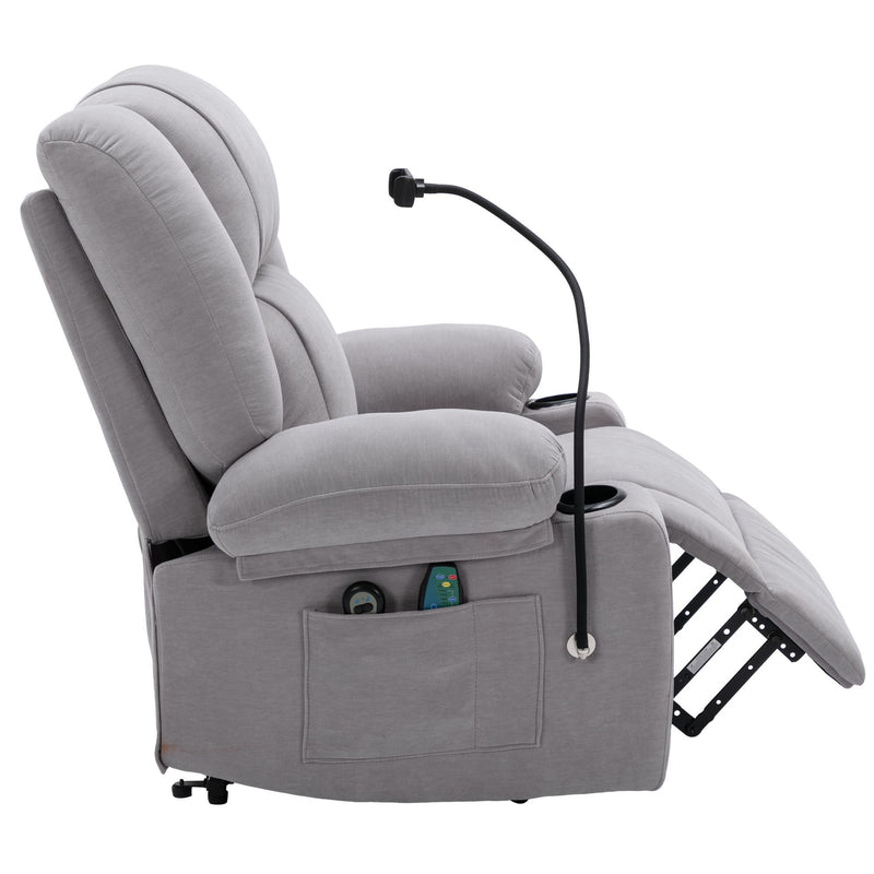 Power Lift Recliner Chair Electric Recliner For Elderly Recliner Chair With Massage And Heating Functions, Remote, Phone Holder Side Pockets And Cup Holders For Living Room