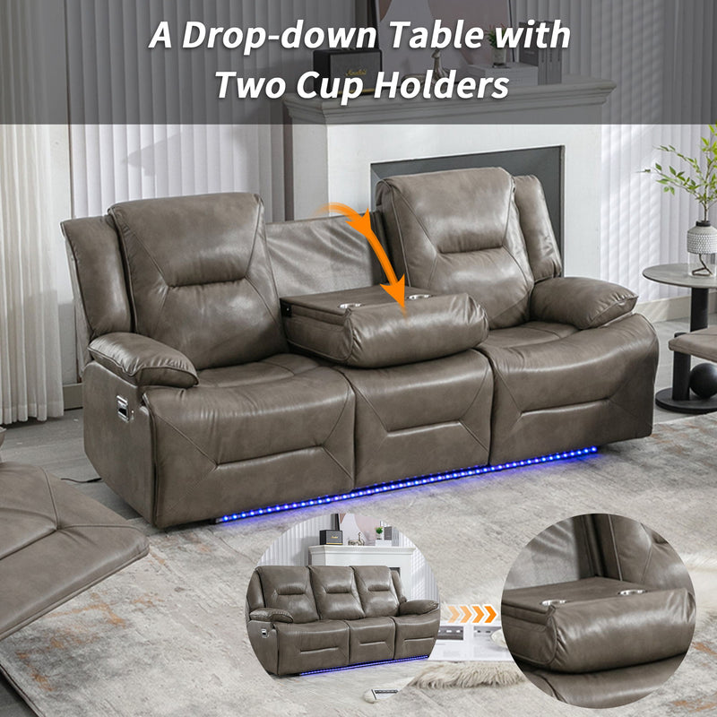 Home Theater Recliner Set Manual Recliner Chair With A Led Light Strip Two Built-In Cup Holders For Living Room