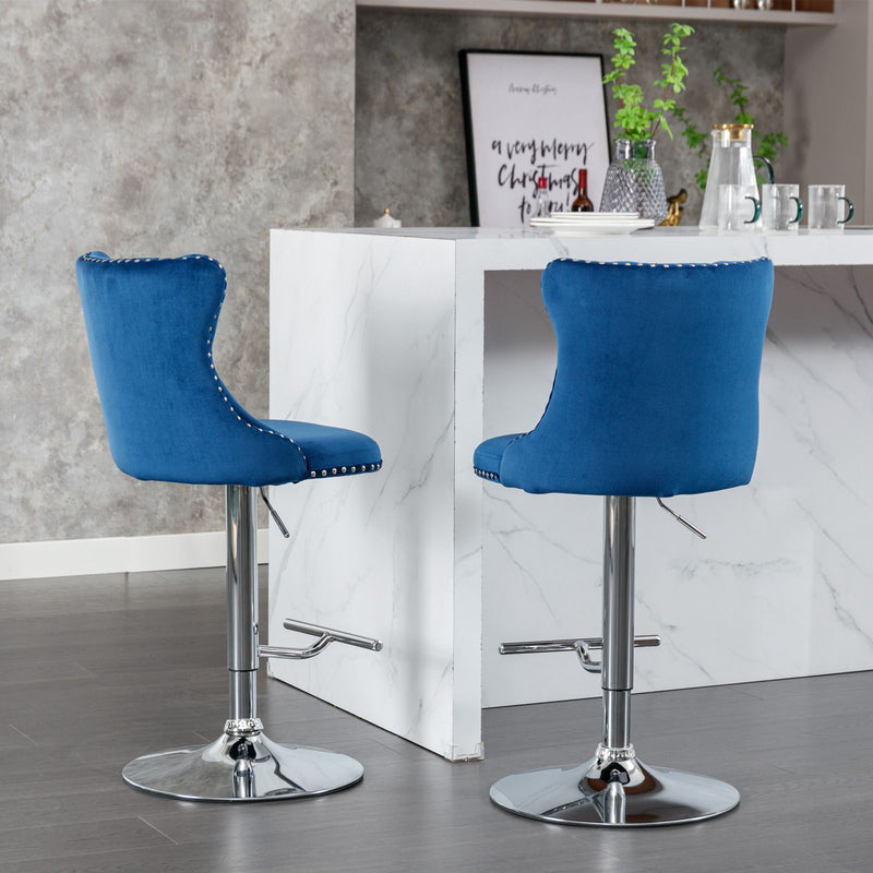 Swivel Velvet Barstools Adjusatble Seat Height From 25-33", Modern Upholstered Chrome Base Bar Stools With Backs Comfortable Tufted For Home Pub And Kitchen Island (Set of 2)