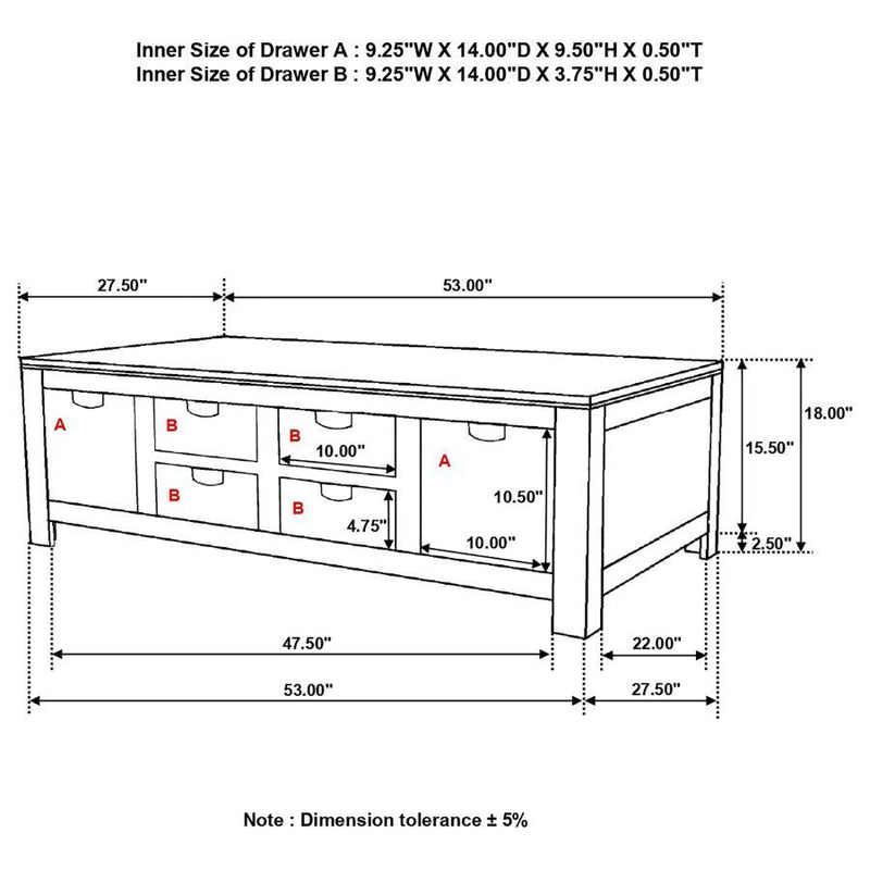 Esther - 6-Drawer Solid Wood Coffee Table - Natural