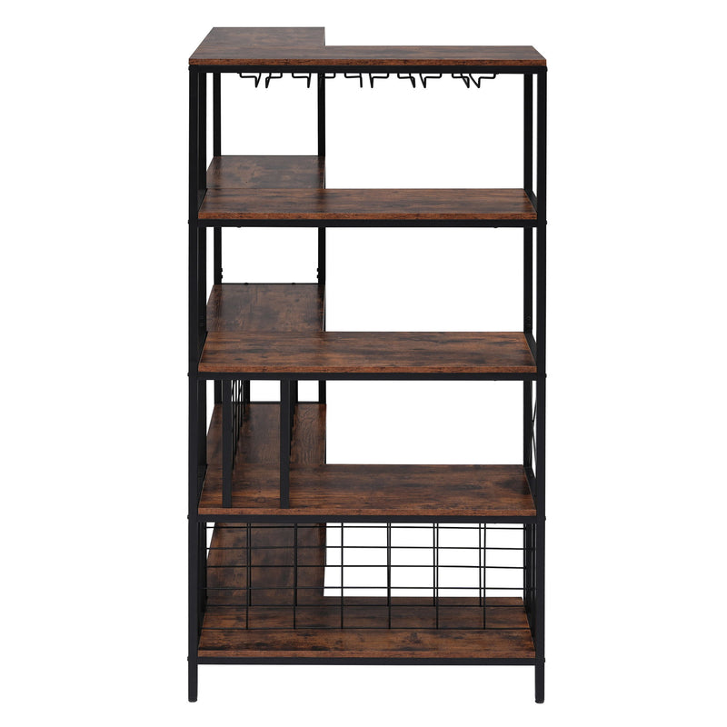 Corner Wine Rack Bar Cabinet Industrial Freestanding Floor Bar Cabinets For Liquor And Glasses Storage For Home Kitchen - Walnut / Black