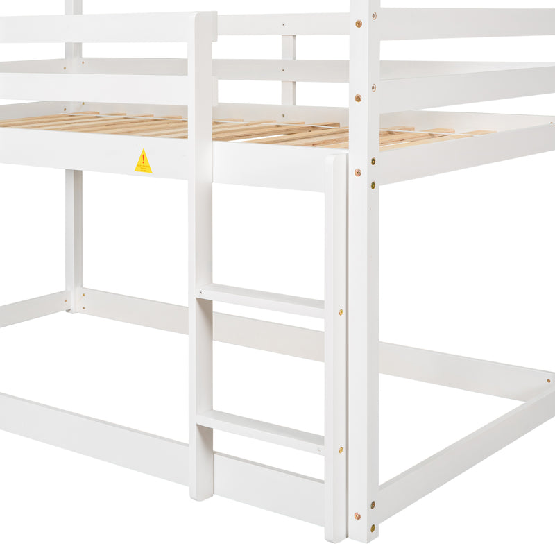 Twin over Twin Loft Bed with Roof Design, Safety Guardrail, Ladder, White