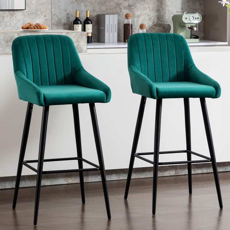 Elegant Lifestyle Modern Bar Stools, Velvet Upholstered Barstools With Back (Set of 2) Bar Chairs For Kitchen Living Room