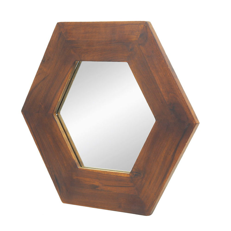 Hexagon Mirror With Natural Wood Frame, Wall Decor For Living Room Bathroom Hallway