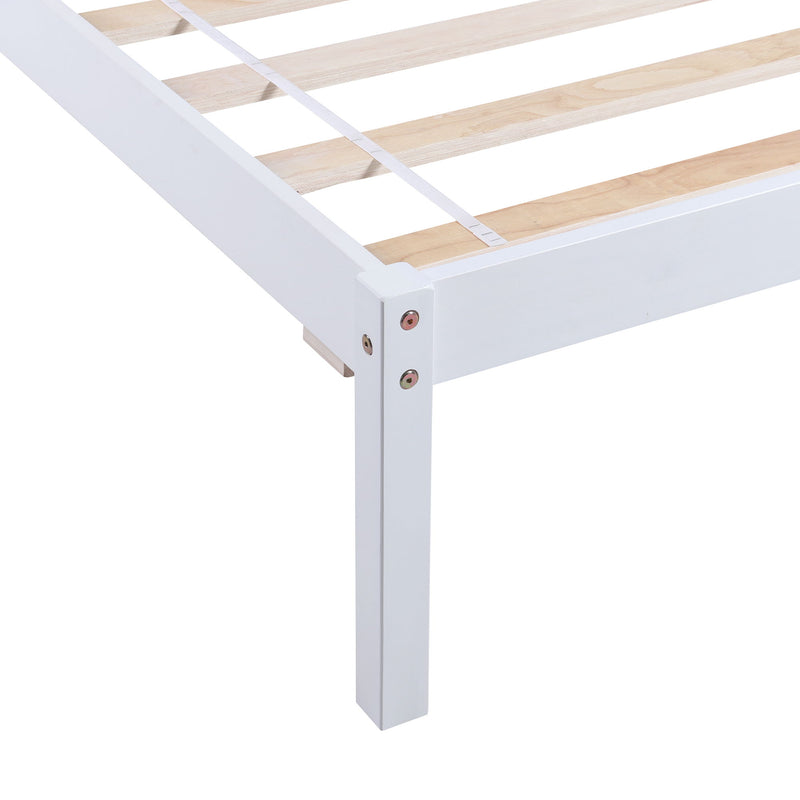 Twin Size Platform Bed With Headboard - White