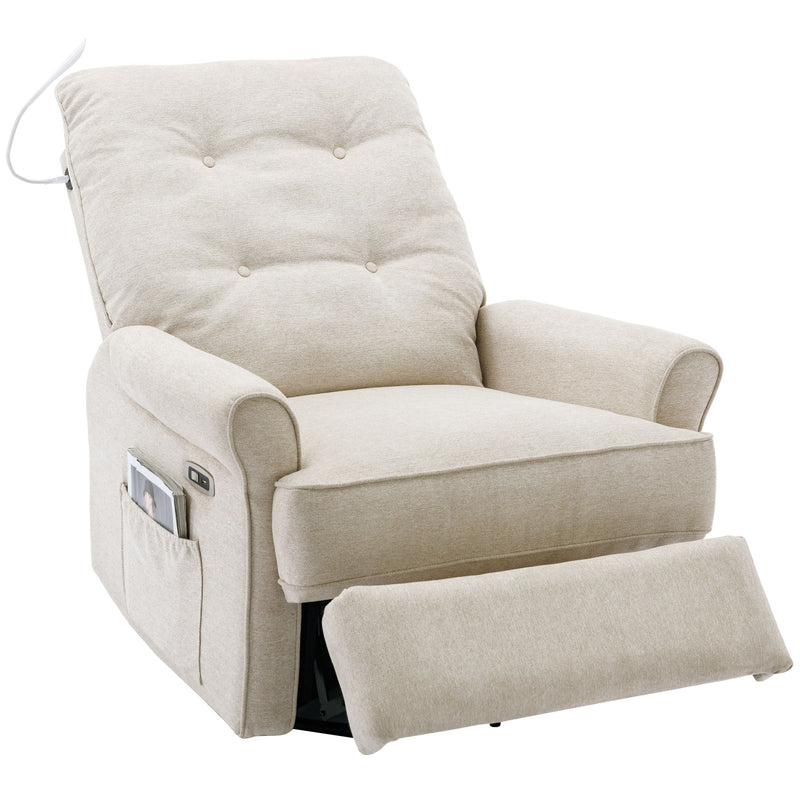 Reclining Chair 270 Degree Swivel Recliner Chairs With USB Port, Side Pocket And Touch Sensitive Lamp For Living Room, Bedroom - Cream