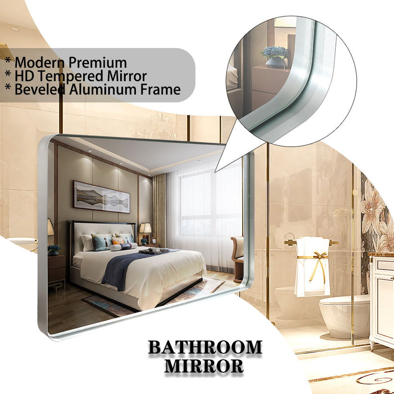 Rounded Corner Rectangle Bathroom Mirror For Wall Metal Frame Wall Mounted Bathroom Mirror Vanity Bathroom Mirror (Horizontal & Vertical)