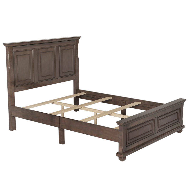 Traditional Town and Country Style Pinewood Vintage Queen Bed, Rich Brown