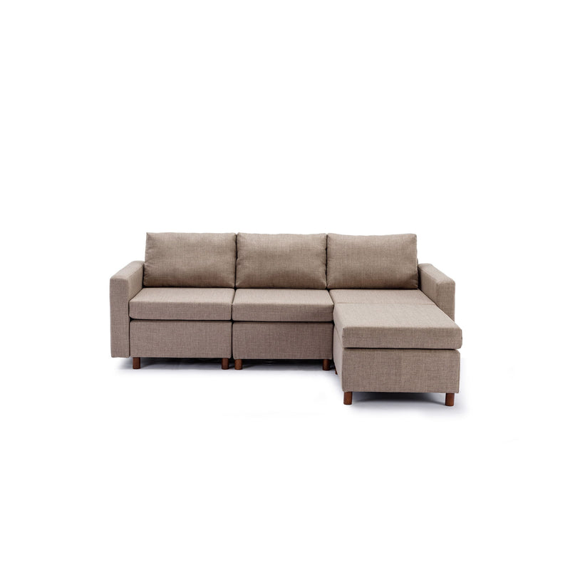 3 Seat Module Sectional Sofa Couch With 1 Ottoman For Living Room, Seat Cushion And Back Cushion Non-Removable And Non-Washable