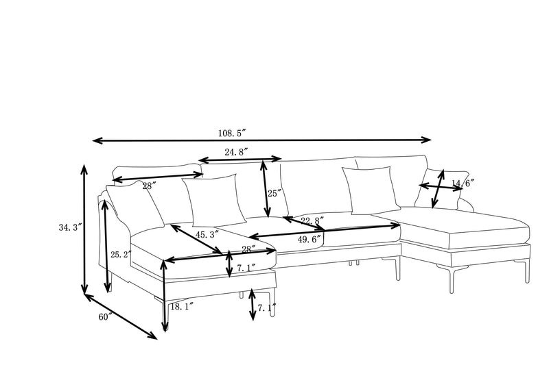 Modern Large Area Linen+Leathaire Fabric Color Matching Segmented Sofa, Ultra Wide Lounge Chair