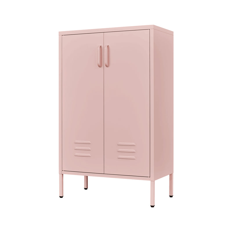 Pink Steel Double Door Cabinet With Handles, With Removable Dividers And Adjustable Height. Suitable For Living Room, Office, Bedroom, Study And Other Places - Pink