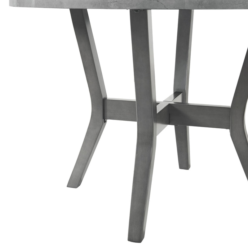 Ambridge - 5 Piece Round Dining Set With Faux Marble Top - Brushed Grey