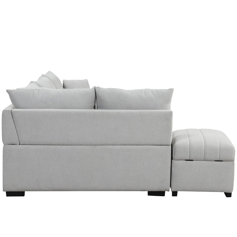 L-Shaped Sectional Pull Out Sofa Bed Sleeper Sofa With Two USB Ports, Two Power Sockets And A Movable Storage Ottoman